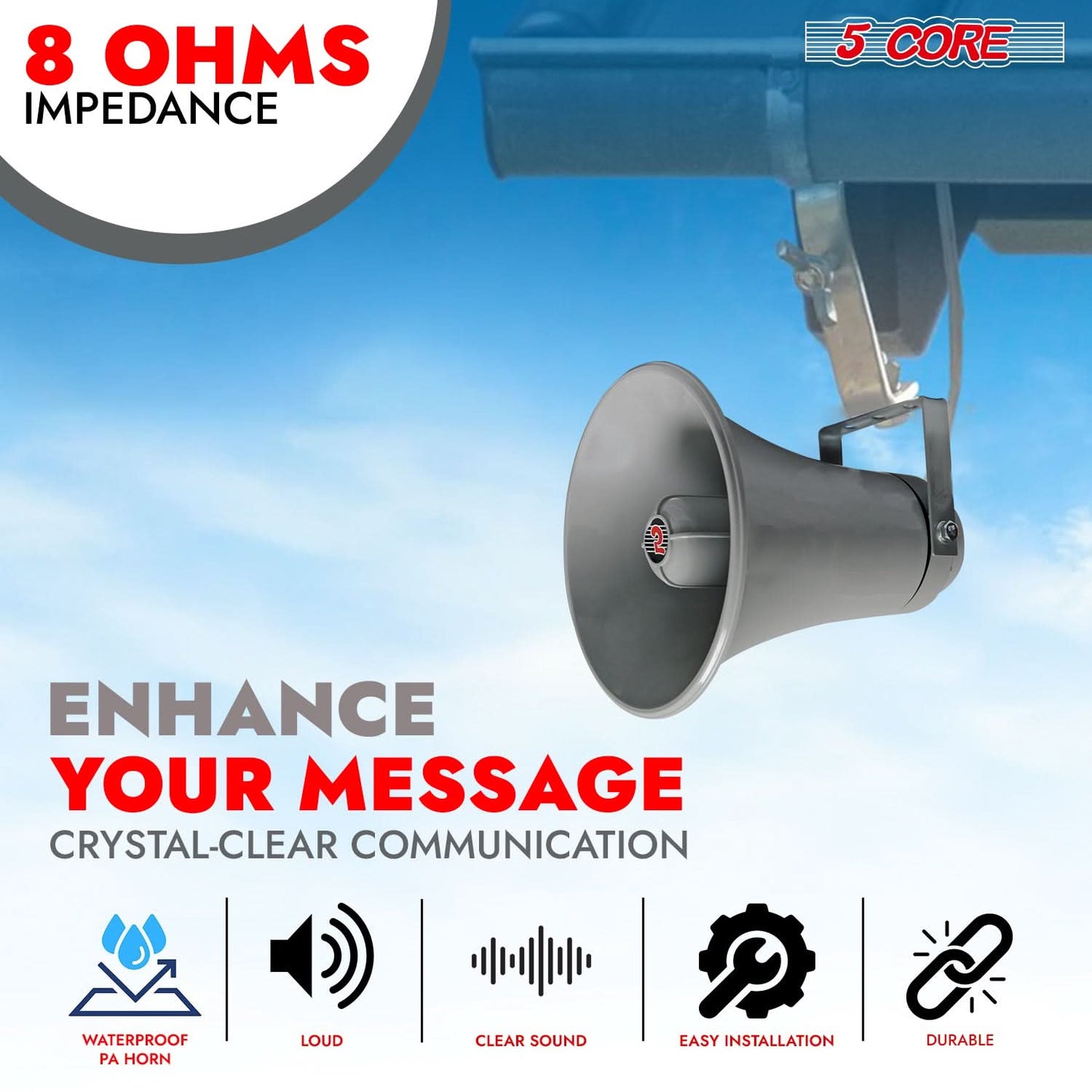 5Core PA Speaker Pair 200W Bull Horn Loud Audio Indoor Outdoor Speakers System 8Ohm Reflex Megaphone