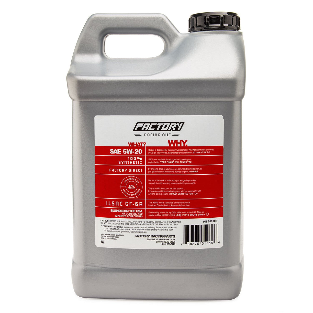 Factory Racing Oil SAE 5W-20 Full Synthetic Oil, API SP ILSAC GF-6A, 2.5 Gallons